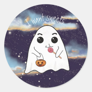 Adesivo Eu quero doces o fantasma bonitinho do Halloween
