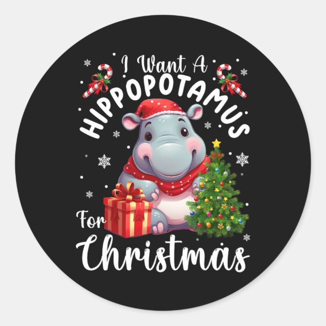 Adesivo Eu Quero Um Hippopotamus Para O Natal Xmas Hippo 1 (Frente)
