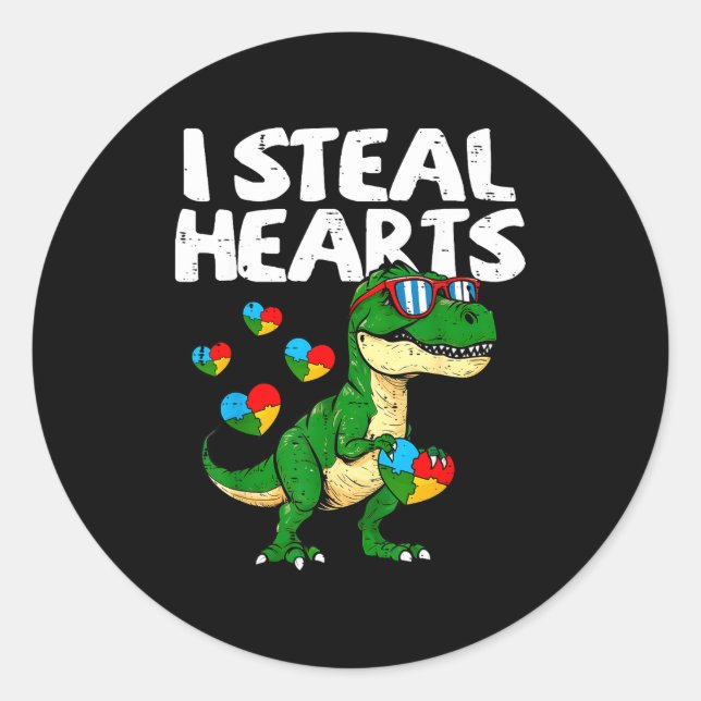 Adesivo Eu Roubo Corações T-rex Puzzle Conscientização do  (Frente)