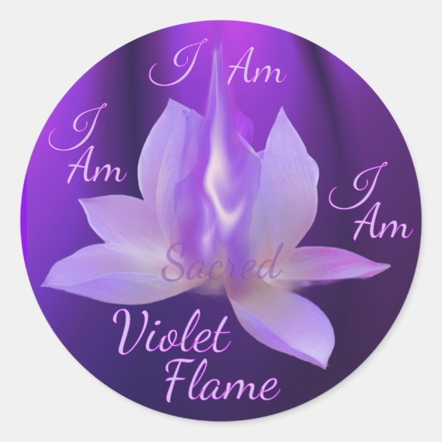 Adesivo Eu Sou Chama Violeta Sagrada Com Lótus (Frente)