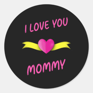 Adesivo Eu te amo Mamães com Clipart de Coração Rosa e Yel