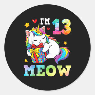 Adesivo Eu Tenho 13 Anos de Idade Gato Meow Unicórnio Aniv
