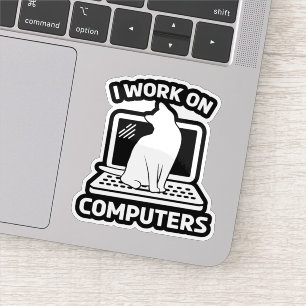 Adesivo Eu Trabalho Em Computadores Gato Engraçado