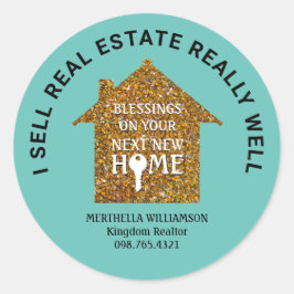 Adesivo EU VENDO REAL ESTATE Na moda Teal Glitter Realtor