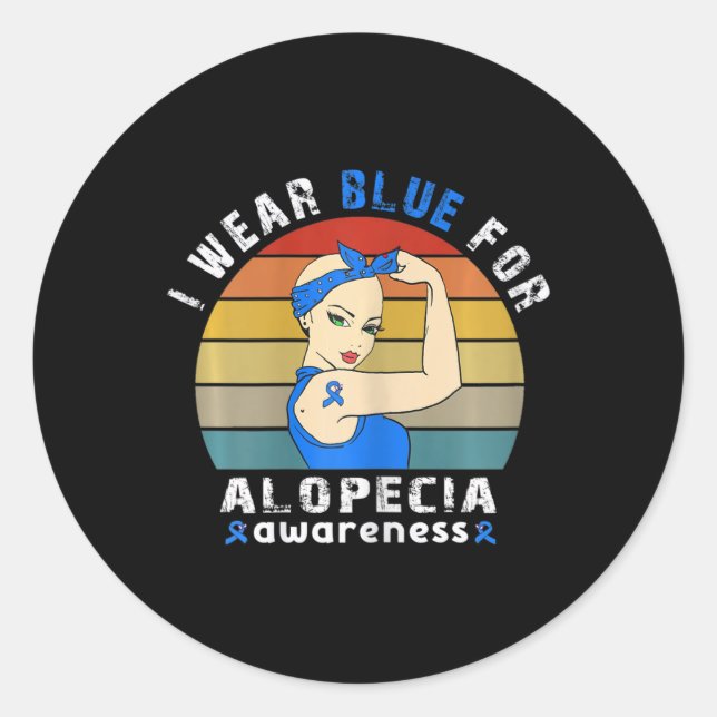 Adesivo Eu visto azul para a consciência da alopecia (Frente)
