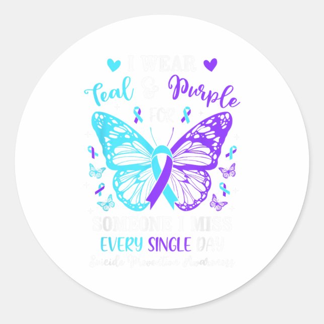 Adesivo Eu Visto Teal &amp; Prevenir Suicídio Púrpura Awar (Frente)