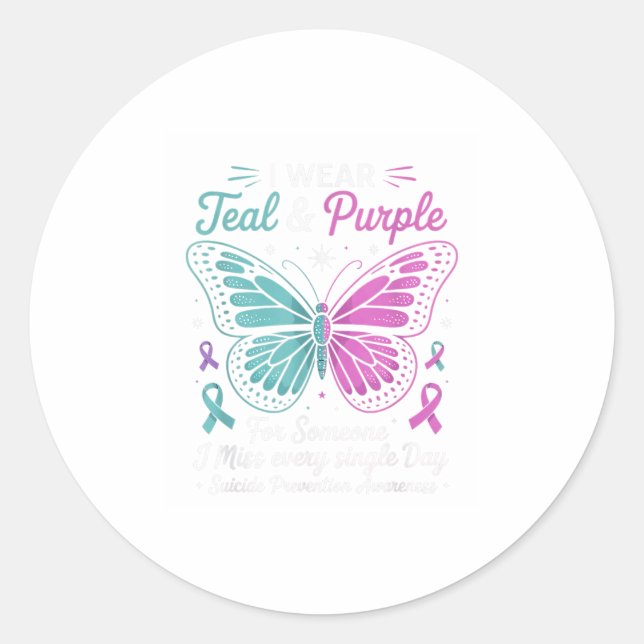 Adesivo Eu Visto Teal &amp; Prevenir Suicídio Púrpura Awar (Frente)