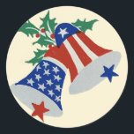 Adesivo EUA Flag American Patriotic Christmas Belts Art<br><div class="desc">Red White E Blue USA Flag American Patriotic Christmas Bells Art round Stickers sheet</div>