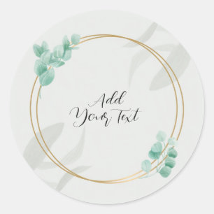 Adesivo Eucalipto em Aquarela e Coroa Floral Verde Dourado
