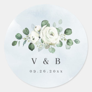 Adesivo Eucalipto Monograma floral branco