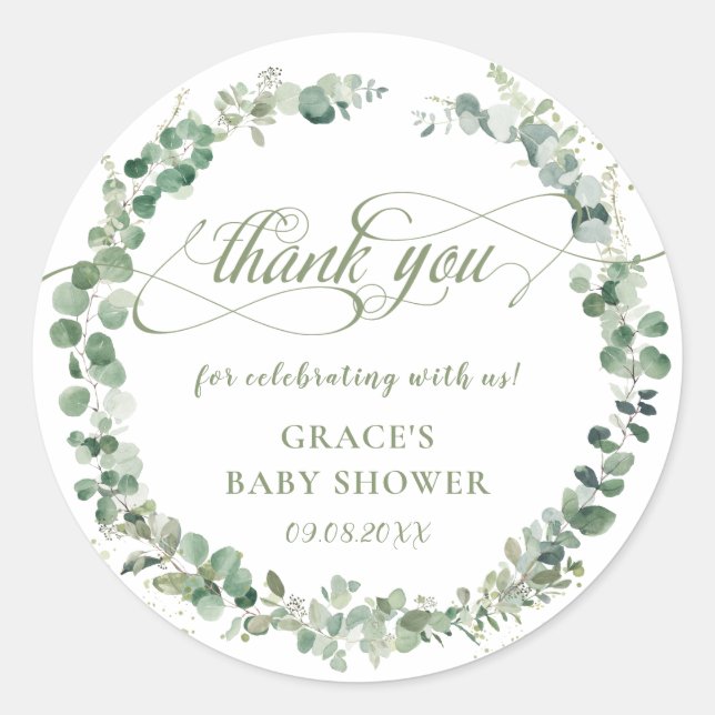 Adesivo Eucalipto Verdura Baby Shower Obrigado Favor (Frente)