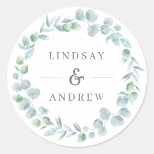 Adesivo Eucalipto Wreath Blue Casamento Favor Selo
