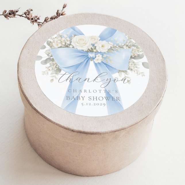 Adesivo Eucalyptus Blue Bow Baby Shower Thank you (Criador carregado)