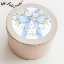 Adesivo Eucalyptus Blue Bow Baptism Thank you