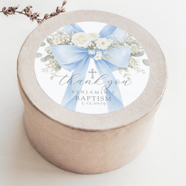 Adesivo Eucalyptus Blue Bow Baptism Thank you (Criador carregado)