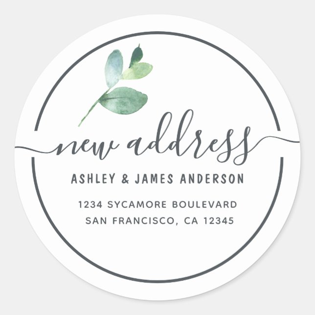 Adesivo Eucalyptus Calligraphy New Address Label (Frente)