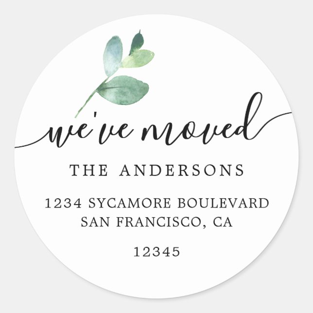 Adesivo Eucalyptus Calligraphy We’ve Moved New Address (Frente)
