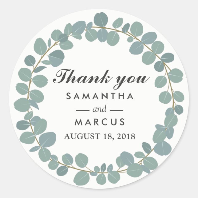 Adesivo Eucalyptus Circle Greenery Casamento Obrigado (Frente)