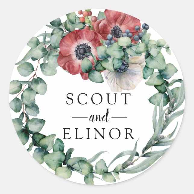 Adesivo Eucalyptus e Red Floral Weding Favor (Frente)