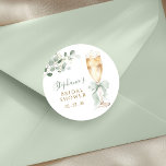 Adesivo Eucalyptus Floral Champagne Bridal Shower<br><div class="desc">Celebrate the bride-to-be with this elegant and charming eucalyptus floral champagne bridal shower sticker. Featuring a delicate watercolor illustration of a champagne flute adorned with a soft sage green ribbon, this sticker evokes a sense of celebration and sophistication. Complementing the champagne glass is a beautiful sprig of eucalyptus and baby's...</div>