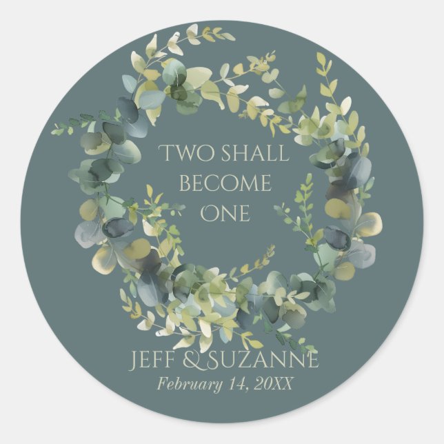 Adesivo Eucalyptus Green Wreath Dois Torna-Se Um Casamento (Frente)