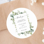Adesivo Eucalyptus Green Wreath Weding Obrigado<br><div class="desc">Esta obrigado de casamento que você cola mostra cor d'água eucalipto,  folhas verdes e coroa botânica. Para personalização mais avançada deste design,  clique no link "Personalizar mais". Itens correspondentes também estão disponíveis.</div>