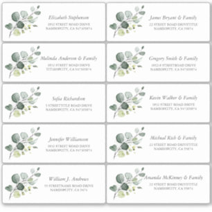 Adesivo Eucalyptus Greenery Guest Names Endereço Rótulos