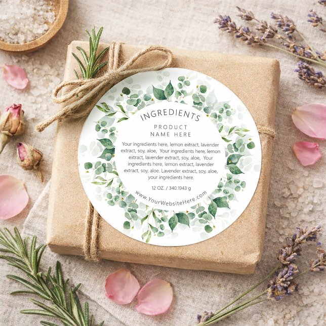Adesivo Eucalyptus Watercolor Wreath Ingredients Labels (Eucalyptus Watercolor Wreath Ingredients Labels)
