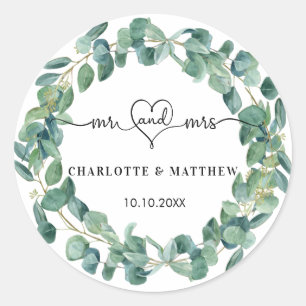 Adesivo Eucalyptus wreath de casamento nomes de mrs