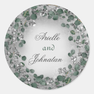 Adesivo Eucalyptus Wreath Weding Favor Rustic Mint Silver