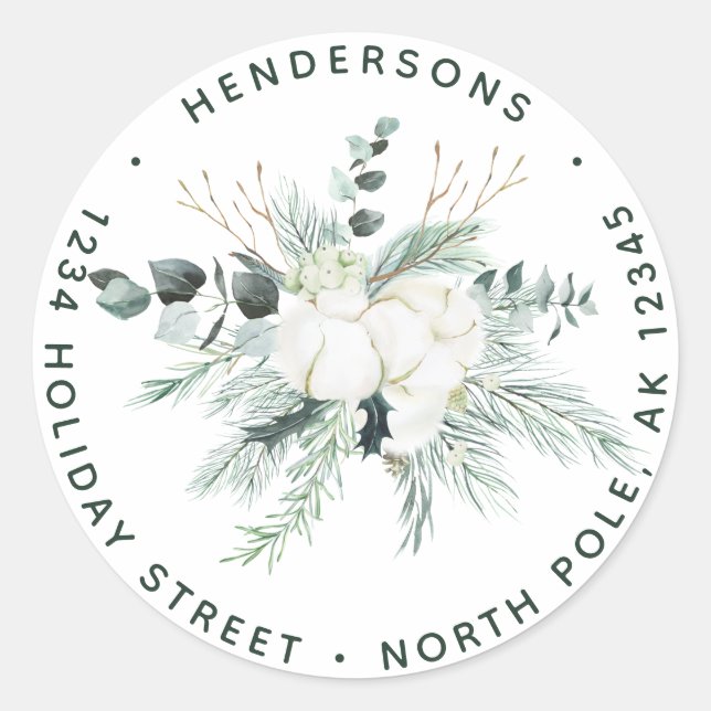 Adesivo Evergreen & Cotton Flowers Endereço de Retorno Ele (Frente)