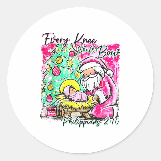 Adesivo Every Knee Shall Bow Santa Christmas Nativity Scen (Frente)