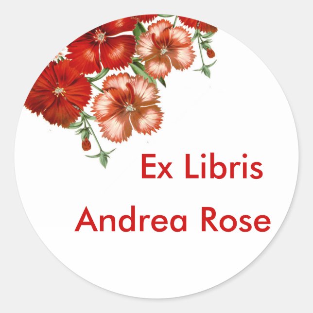 Adesivo Ex Libris Bookplate Red Carnação Stick (Frente)