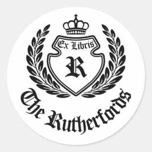 Adesivo Ex Libris Coroa de Grinalda Monograma Crest Vintag