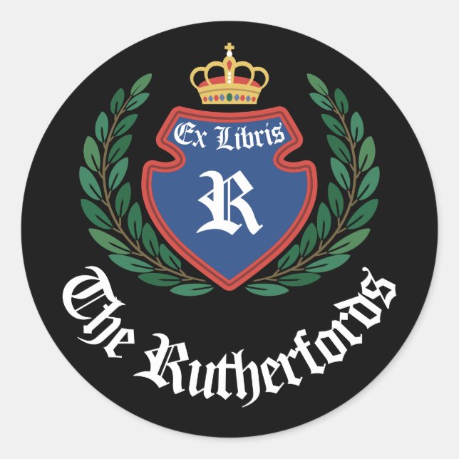 Adesivo Ex Libris de Cimeira de Monograma com Coroa de Fol (Frente)