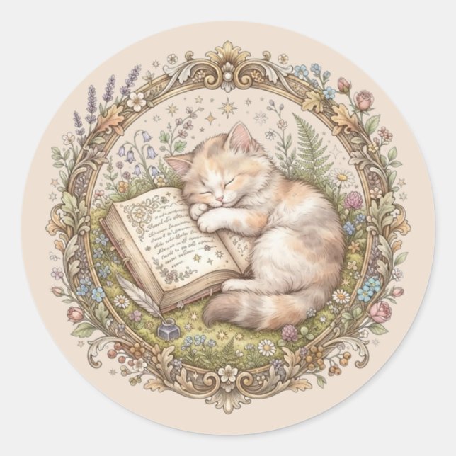 Adesivo Ex-libris de Gato Fofo Personalizado (Frente)