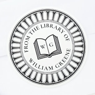 Adesivo Ex Libris de Livro Aberto Clássico com Monograma