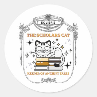 Adesivo Ex Libris Gato Erudito Dark Academia Vintage Marca