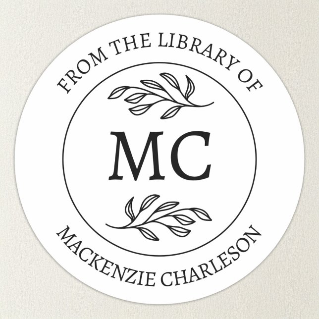 Adesivo Ex-libris Personalizado com Monograma da Bibliotec (From the Library of - personalized monogram initials with custom text and name book lovers bookplate)