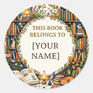 Adesivo Ex-libris Personalizado da Floresta da Biblioteca