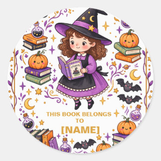 Adesivo Ex-libris personalizado de bruxa de Halloween para