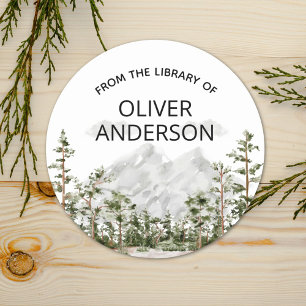 Adesivo Ex-libris Personalizado de Floresta de Montanha em