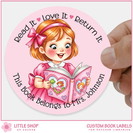 Adesivo Ex libris personalizado Professora Menina Lendo Li