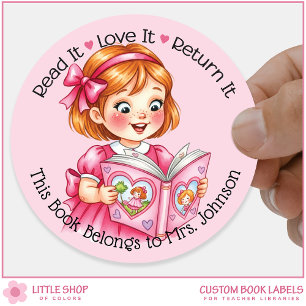 Adesivo Ex libris personalizado Professora Menina Lendo Li