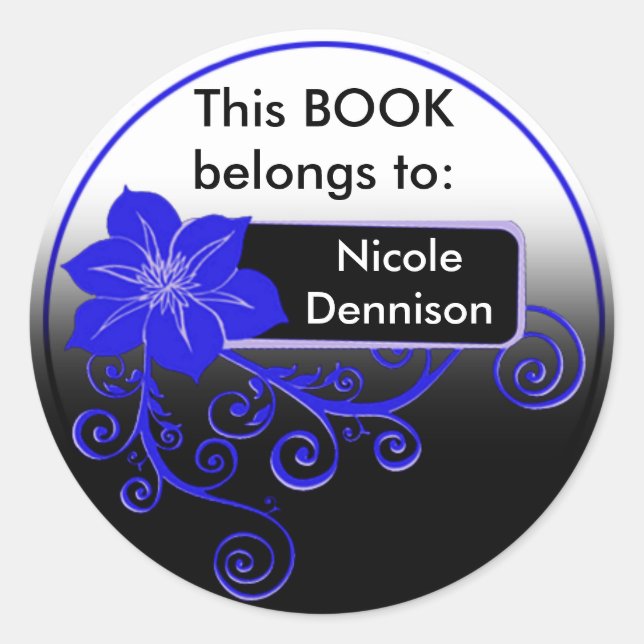 Adesivo Ex-Libris Sticker (azul floral) (Frente)