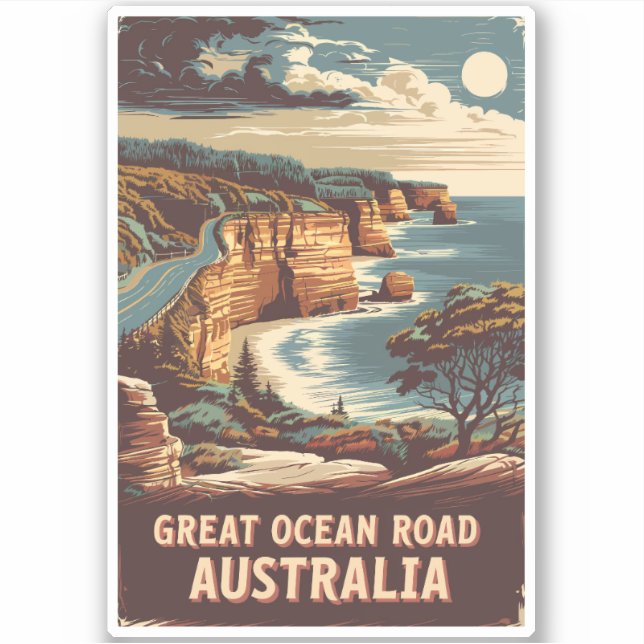 Adesivo Excelente Ocean Road Austrália Ilustração Viagem A (Frente)