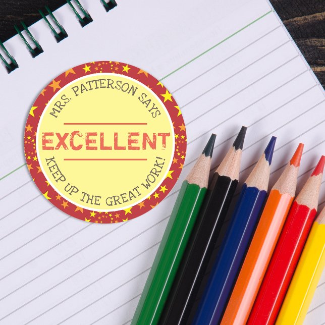 Adesivo Excelente | Professores personalizados (Excellent | Personalized Teachers Classic Round Sticker)