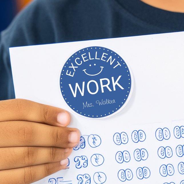 Adesivo Excelente Trabalho | Professores Personalizados (Excellent Work | Personalized Teachers Classic Round Sticker)