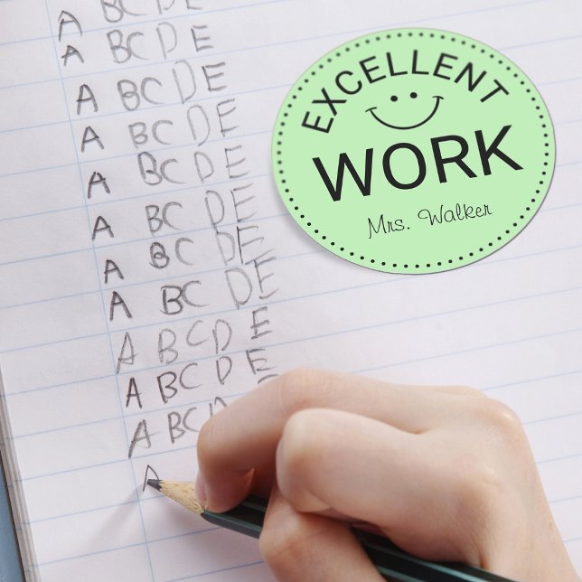 Adesivo Excelente Trabalho | Professores Personalizados (Excellent Work | Personalized Teachers Classic Round Sticker)