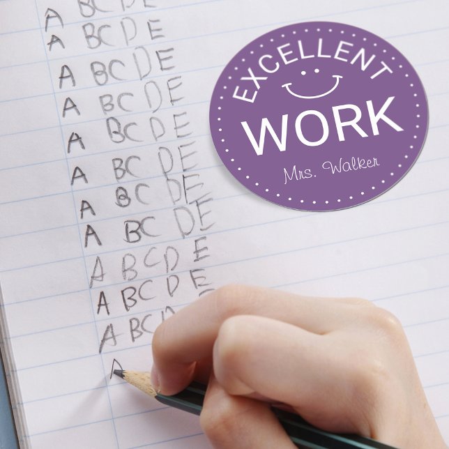 Adesivo Excelente Trabalho | Professores Personalizados (Excellent Work | Personalized Teachers Classic Round Sticker)
